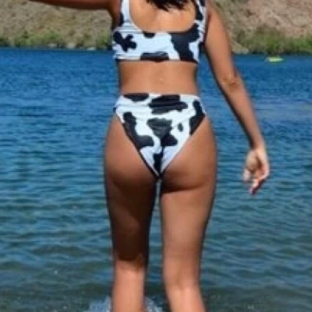 high waisted high cut cow print bikini